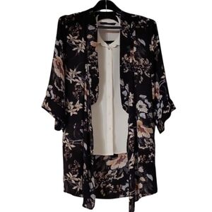 Tahari Open Floral Kimono Beach Coverup Lightweight Cardigan / Size S/M